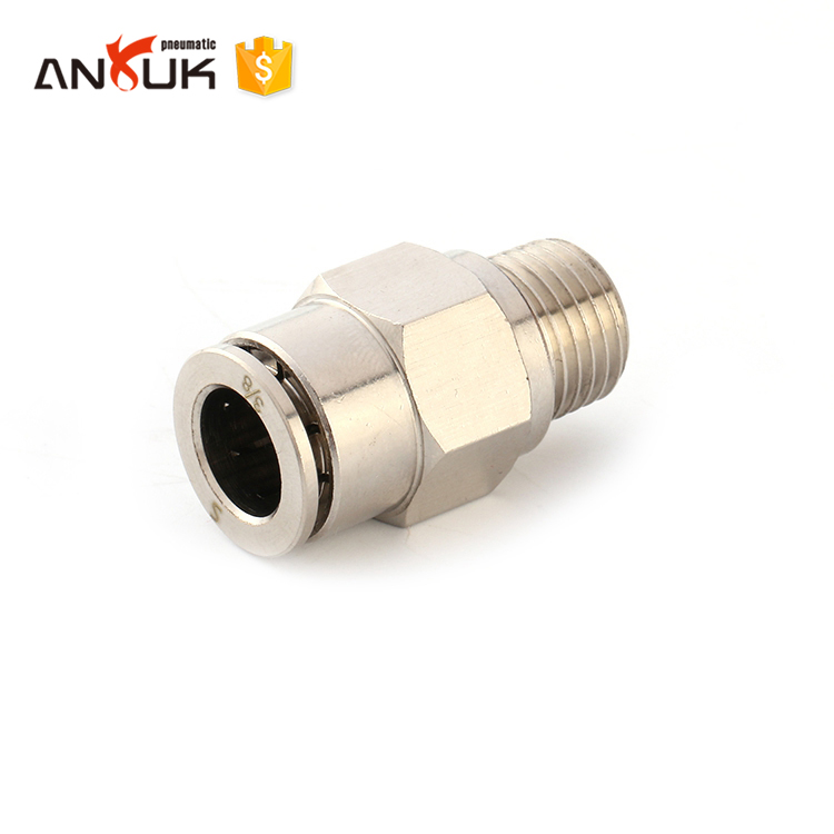 Round metal quick pneumatic connector push in air pipe fitting